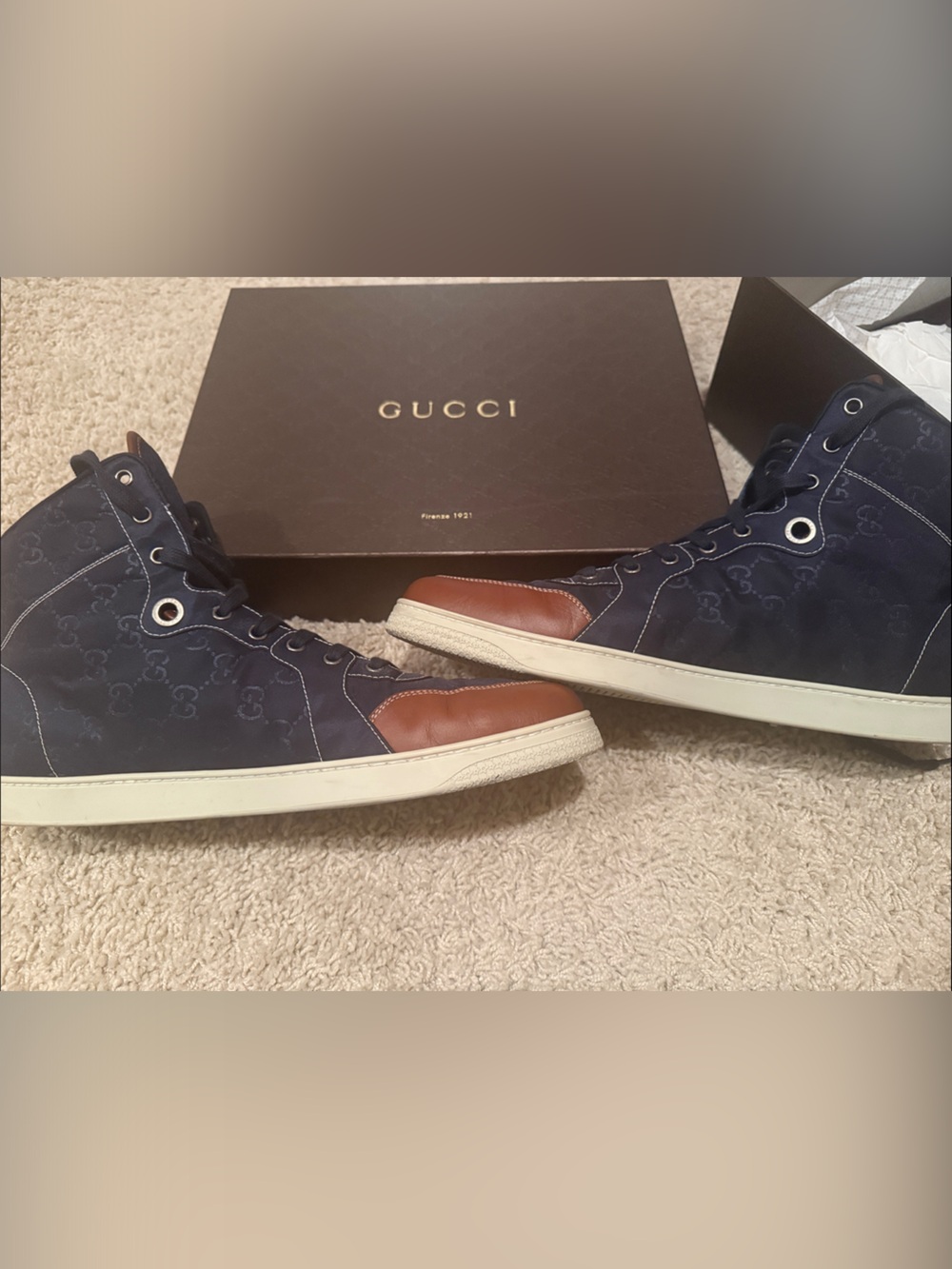 Gucci Navy and Brown High-Top Sneakers - Picture 5 of 6